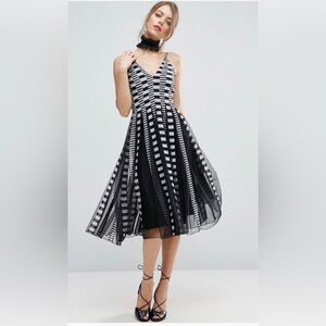 ASOS cami pinstripe mesh fit and flare midi dress NWOT